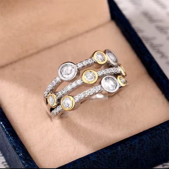 Gold and Silver Color Multi-Stone Ring - Picture 5 of 12